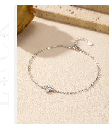 Everlaneo 925 Sterling Silver Exquisite Lucky Four Leaf Clover CZ Link Chain Stackable Sweet Bracelet For Women Daily Fine Jewelry