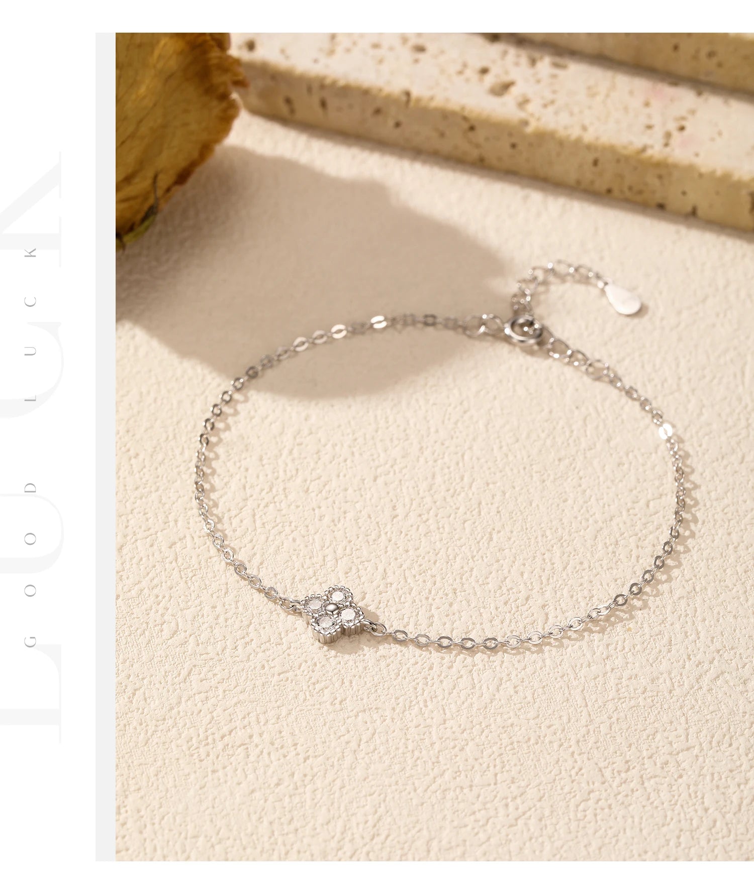 Everlaneo 925 Sterling Silver Exquisite Lucky Four Leaf Clover CZ Link Chain Stackable Sweet Bracelet For Women Daily Fine Jewelry